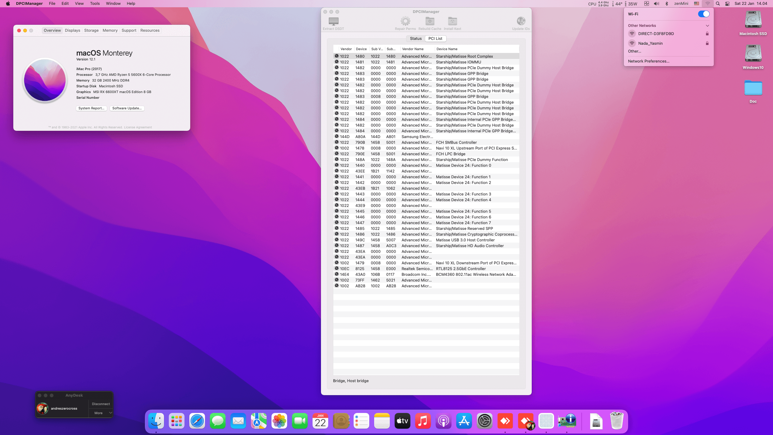 Success Hackintosh macOS Monterey 12.1 Build 21C52 in Gigabyte B550i Aorus Pro AX + AMD Ryzen 5 5600X + MSI RX 6600XT